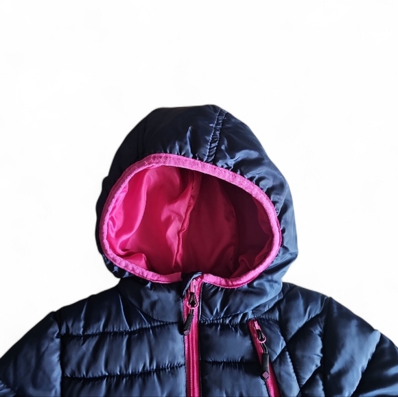 Big Chill Puffer Jacket Kids Sz 4 Navy Pink Hooded Winter Coat Warm Down Blend - Picture 5 of 16